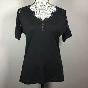 Like new black lace top button detail whimsy dark fairy witchy whimsygoth S
